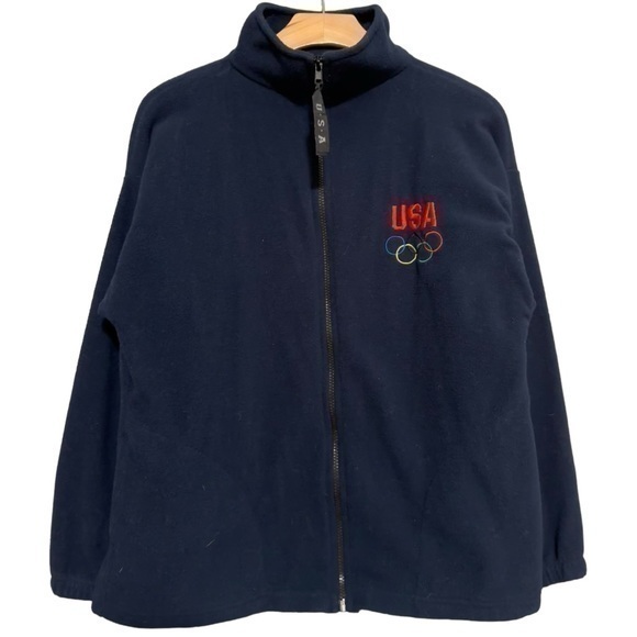 Vintage Team USA Olympic Men’s Size M Navy Blue Full Zip Up Fleece Sweatshirt - Picture 1 of 7